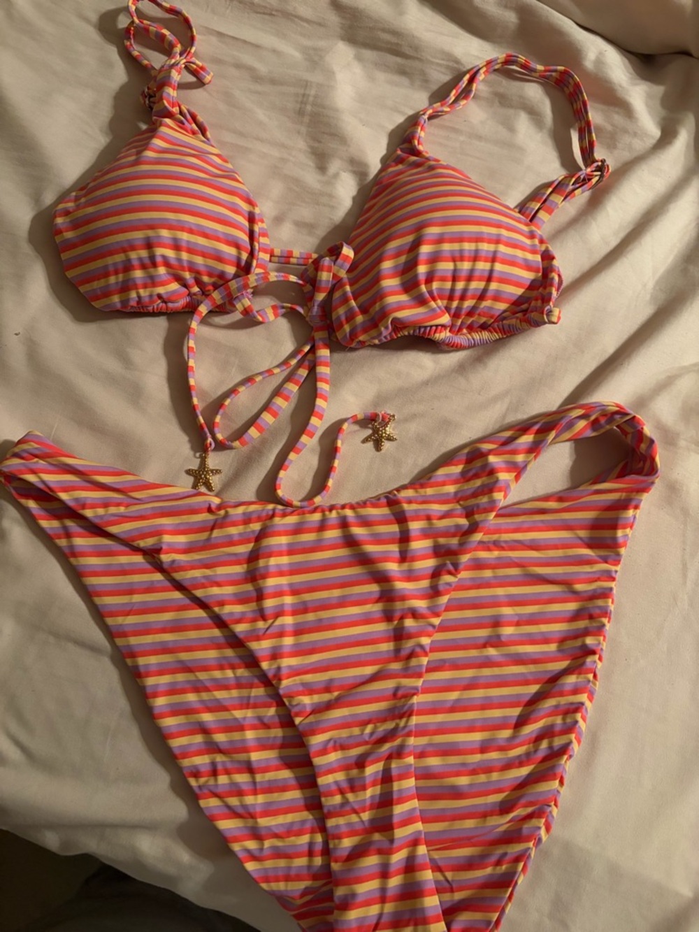 Striped Pink & Orange Women’s Tie Bikini Set